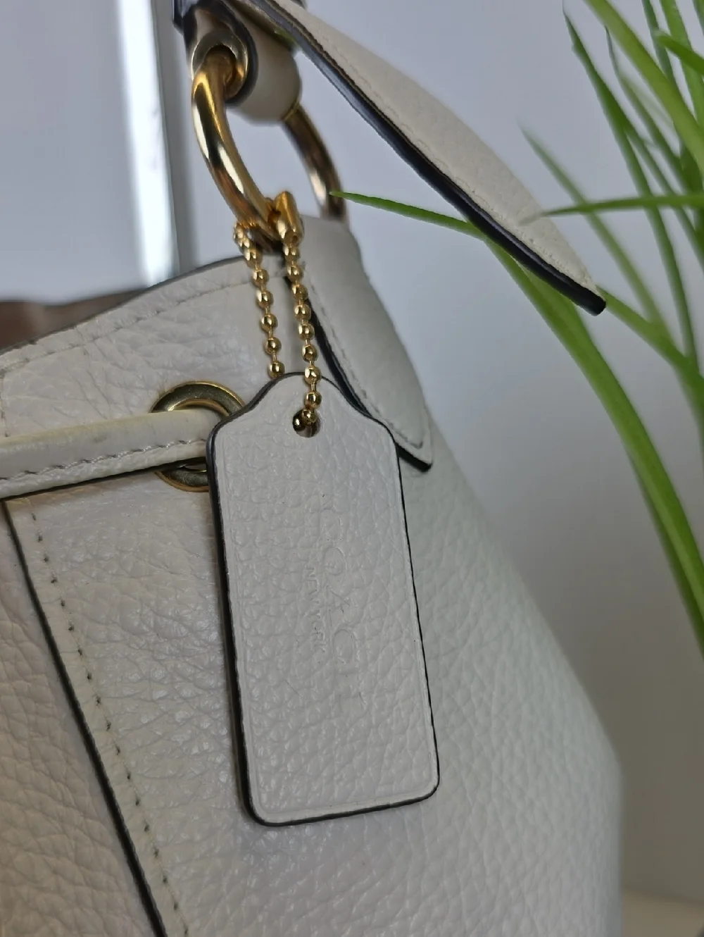 Coach Everly White Pebbled Leather Drawstring Shoulder Bag